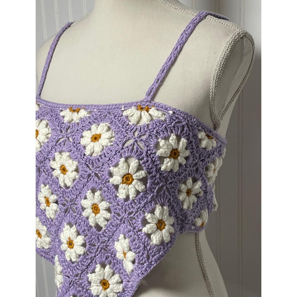 Akira Crochet Sleeveless Lavender Boho Daisy Tank Top Women's M - Picture 3 of 11
